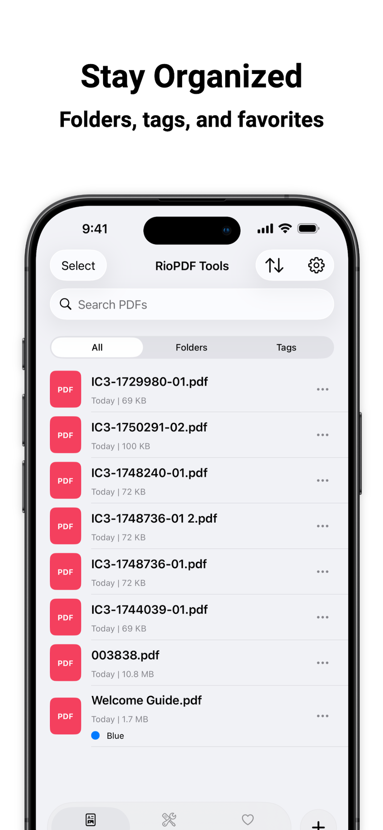 Organize PDFs with folders and tags in RioPDF Tools